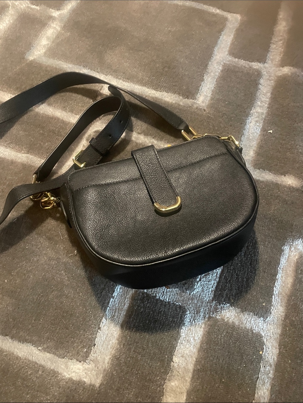 Talbots Black Leather Crossbody with Gold-Tone Accents
